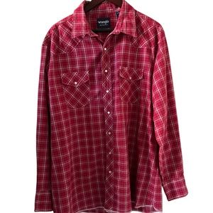 Wrangler Western Pearl Snap Long Sleeve Red Plaid Shirt Size 2XLT